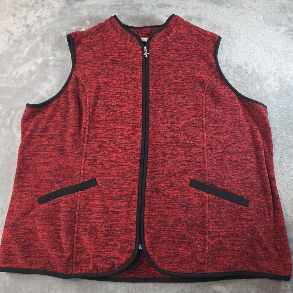 Susan Graver Women Size 2X Zip Front Chenille Knit Vest Burgundy / Black mingle